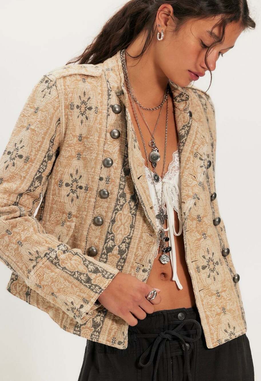Free People Lotty Jacquard Band Jacket Size Large NWT